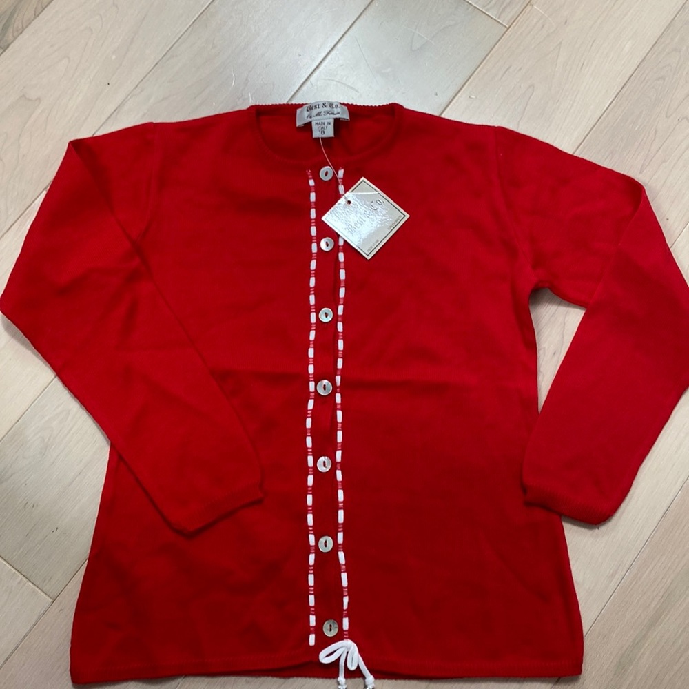 M.Ferrari Best & Co made in Italy girls soft cotton red white stitch cardigan